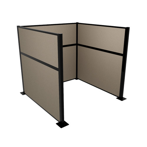 Portable Partition Wall Pre-Configured Hush Panel Cubicle, U Shape 6' x 6' Warm Pebble Woven Fabric - Black Trim