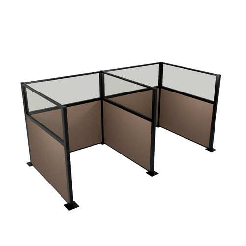 Acoustic Portable Partition Wall Pre-Configured Hush Panel Electric Cubicles 6' x 6' W/ Window Mocha Woven Fabric - Black Trim