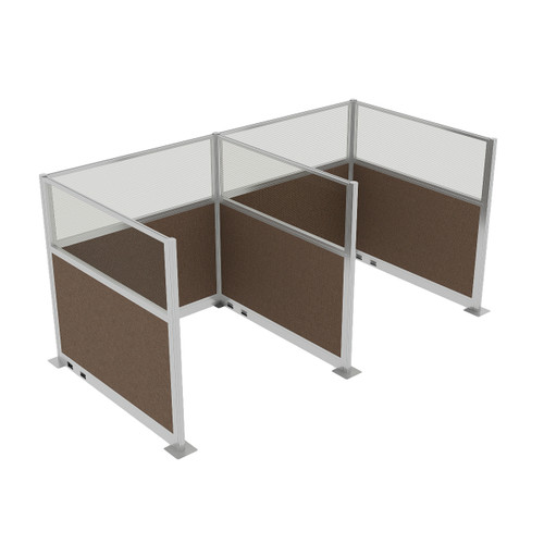 Acoustic Portable Partition Wall Pre-Configured Hush Panel Electric Cubicles 6' x 6' W/ Window Mocha Woven Fabric - Silver Trim