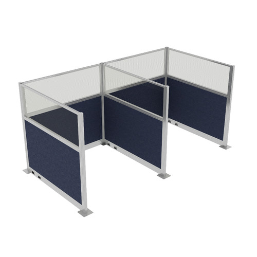 Acoustic Portable Partition Wall Pre-Configured Hush Panel Electric Cubicles 6' x 6' W/ Window Navy Blue Woven Fabric - Silver Trim