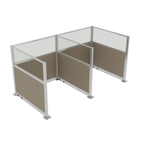 Acoustic Portable Partition Wall Pre-Configured Hush Panel Electric Cubicles 6' x 6' W/ Window Warm Pebble Woven Fabric - Silver Trim