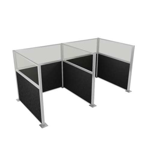 Pre-Configured Hush Panel Cubicle 6' x 6' W/ Window Black Woven Fabric - Silver Trim