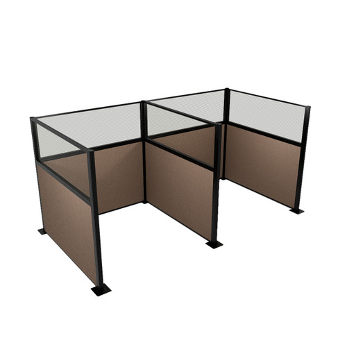 Acoustic Portable Partition Wall Pre-Configured Hush Panel Cubicles 6' x 6' W/ Window Mocha Woven Fabric - Black Trim