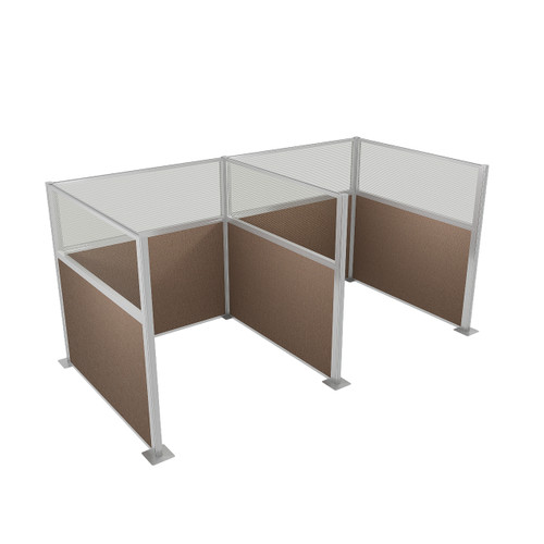 Pre-Configured Hush Panel Cubicle 6' x 6' W/ Window Mocha Woven Fabric - Silver Trim