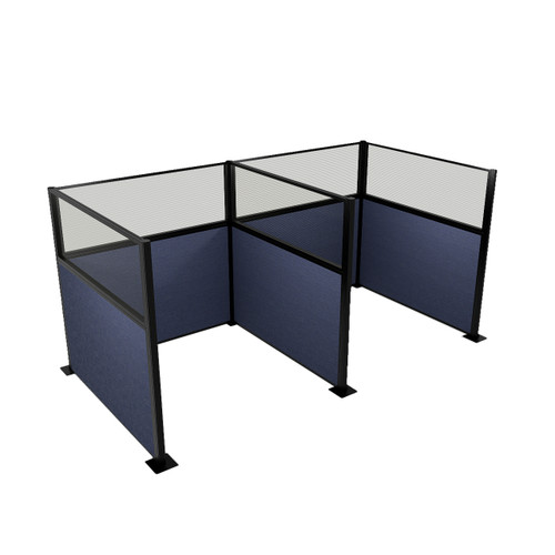 Acoustic Portable Partition Wall Pre-Configured Hush Panel Cubicles 6' x 6' W/ Window Navy Blue Woven Fabric - Black Trim