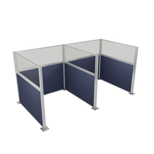 Pre-Configured Hush Panel Cubicle 6' x 6' W/ Window Navy Blue Woven Fabric - Silver Trim
