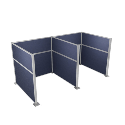 Pre-Configured Hush Panel Cubicle 6' x 6' Navy Blue Woven Fabric - Silver Trim