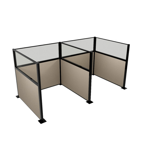 Acoustic Portable Partition Wall Pre-Configured Hush Panel Cubicles 6' x 6' W/ Window Warm Pebble Woven Fabric - Black Trim