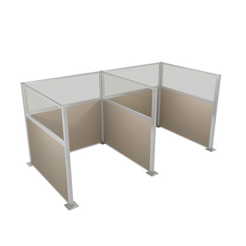 Pre-Configured Hush Panel Cubicle 6' x 6' W/ Window Warm Pebble Woven Fabric - Silver Trim