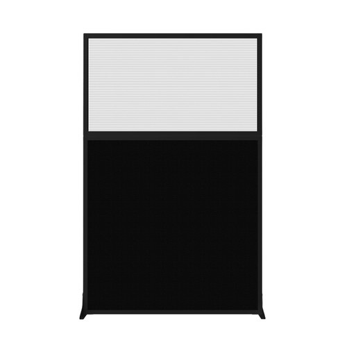 Hush Screen Portable Partition 4' x 6' Black Fabric Clear Fluted Window Without Wheels Black Trim