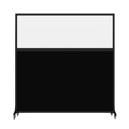 Hush Screen Portable Partition 6' x 6' Black Fabric Clear Window With Wheels Black Trim