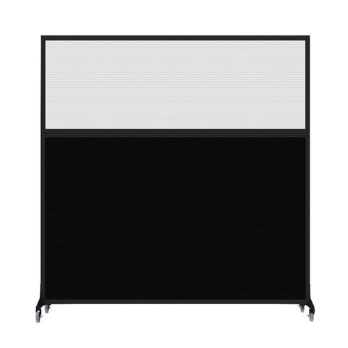 Hush Screen Portable Partition 6' x 6' Black Fabric Clear Fluted Window With Wheels Black Trim