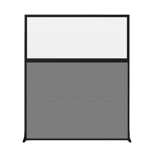 Hush Screen Portable Partition 5' x 6' Ash Gray Fabric Clear Window Without Wheels Black Trim