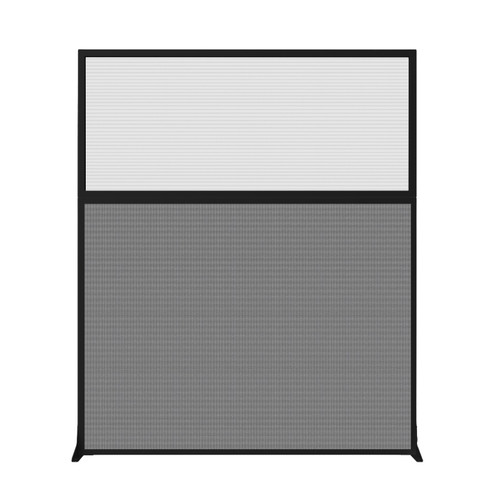 Hush Screen Portable Partition 5' x 6' Ash Gray Fabric Clear Fluted Window Without Wheels Black Trim