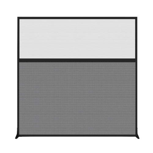 Hush Screen Portable Partition 6' x 6' Ash Gray Fabric Clear Fluted Window Without Wheels Black Trim