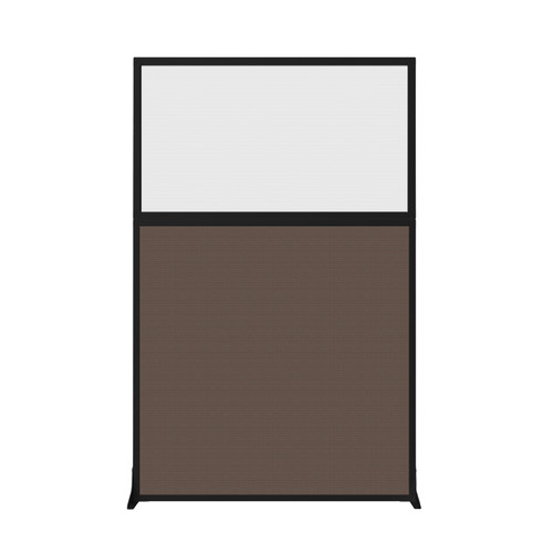 Hush Screen Portable Partition 4' x 6' Taupe Fabric Clear Fluted Window Without Wheels Black Trim