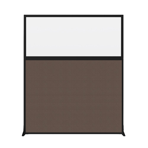 Hush Screen Portable Partition 5' x 6' Taupe Fabric Clear Window Without Wheels Black Trim