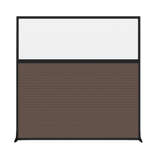 Hush Screen Portable Partition 6' x 6' Taupe Fabric Frosted Window Without Wheels Black Trim