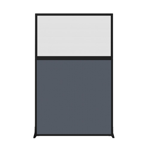 Hush Screen Portable Partition 4' x 6' Midnight Blue Fabric Clear Fluted Window Without Wheels Black Trim