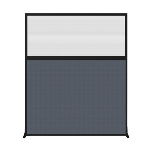 Hush Screen Portable Partition 5' x 6' Midnight Blue Fabric Clear Fluted Window Without Wheels Black Trim