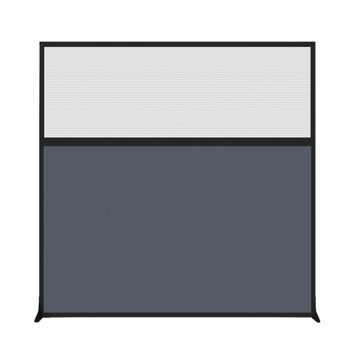 Hush Screen Portable Partition 6' x 6' Midnight Blue Fabric Clear Fluted Window Without Wheels Black Trim