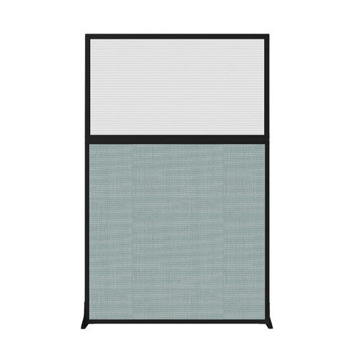 Hush Screen Portable Partition 4' x 6' Steel Blue Fabric Clear Fluted Window Without Wheels Black Trim
