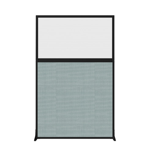 Hush Screen Portable Partition 4' x 6' Steel Blue Fabric Frosted Window Without Wheels Black Trim