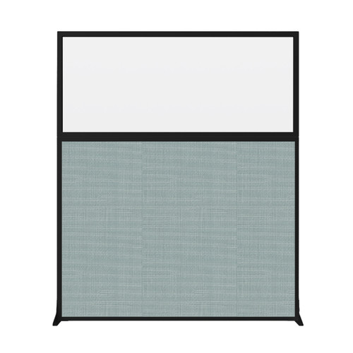 Hush Screen Portable Partition 5' x 6' Steel Blue Fabric Frosted Window Without Wheels Black Trim