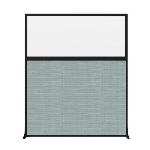 Hush Screen Portable Partition 5' x 6' Steel Blue Fabric Clear Window Without Wheels Black Trim