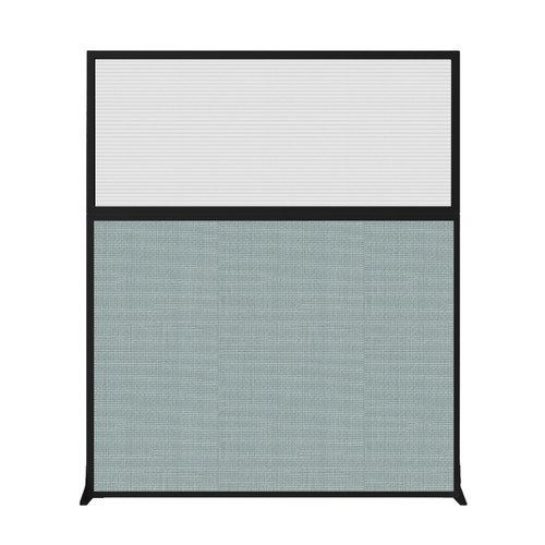 Hush Screen Portable Partition 5' x 6' Steel Blue Fabric Clear Fluted Window Without Wheels Black Trim