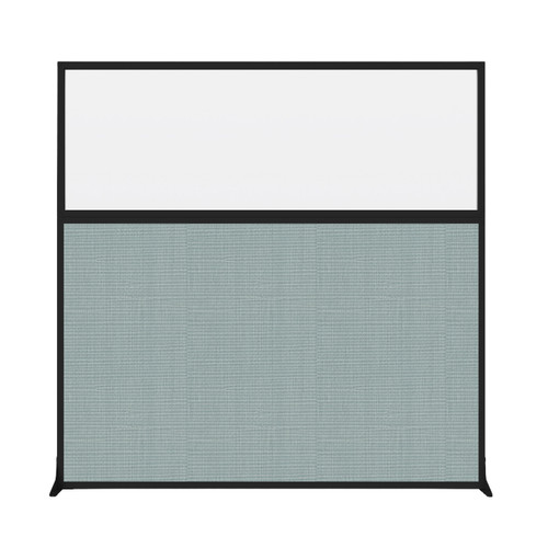 Hush Screen Portable Partition 6' x 6' Steel Blue Fabric Clear Window Without Wheels Black Trim