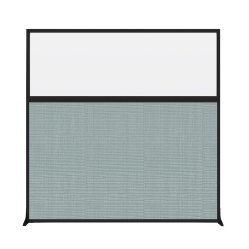 Hush Screen Portable Partition 6' x 6' Steel Blue Fabric Frosted Window Without Wheels Black Trim