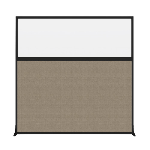 Hush Screen Portable Partition 6' x 6' Limestone Fabric Clear Window Without Wheels Black Trim
