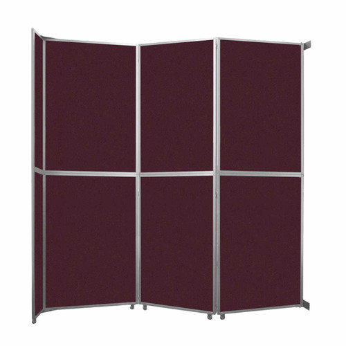 Operable Wall™ Folding Room Divider 11'9" x 12'3" Cranberry Fabric - Silver Trim
