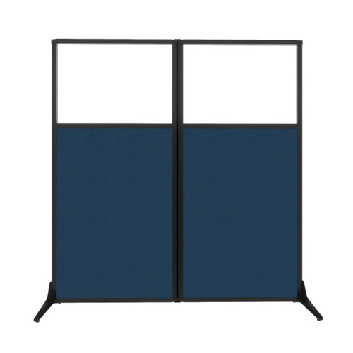 Work Station Screen 66" x 70" Navy Blue Fabric With Clear Window