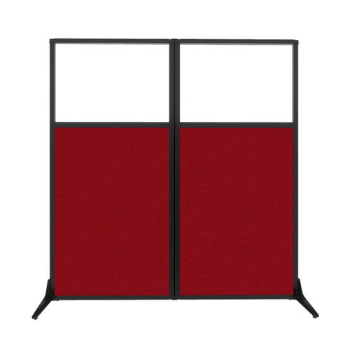 Work Station Screen 66" x 70" Red Fabric With Clear Window