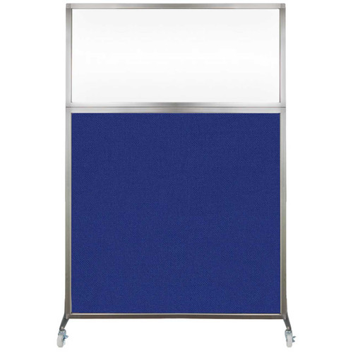 Hush Screen Portable Partition 4' x 6' Royal Blue Fabric Clear Window With Wheels