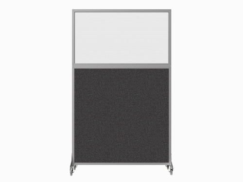 Hush Screenª Portable Partition 4' x 6' Charcoal Gray Fabric Clear Window With Wheels