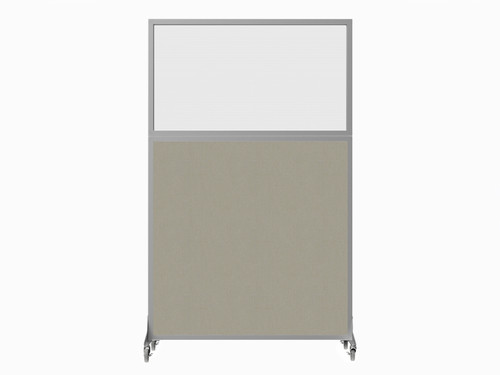 Hush Screen Portable Partition 4' x 6' Sand Fabric Clear Fluted Window With Wheels