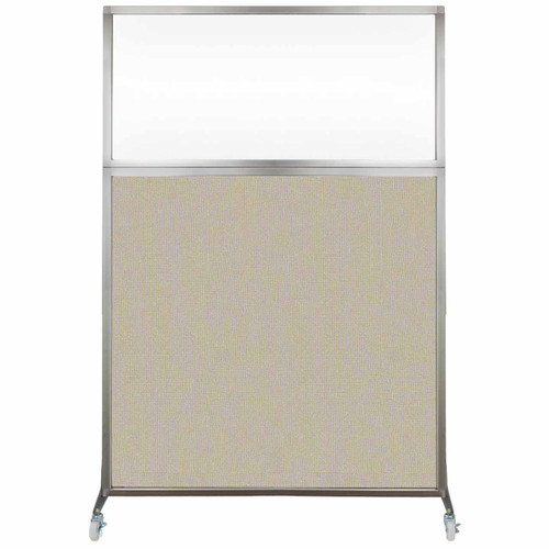 Hush Screen Portable Partition 4' x 6' Sand Fabric Clear Window With Wheels