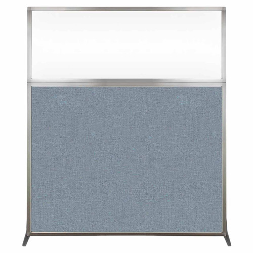 Hush Screen Portable Partition 5' x 6' Powder Blue Fabric Clear Window Without Wheels