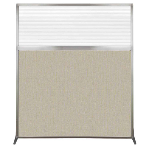 Hush Screen Portable Partition 5' x 6' Sand Fabric Clear Fluted Window Without Wheels