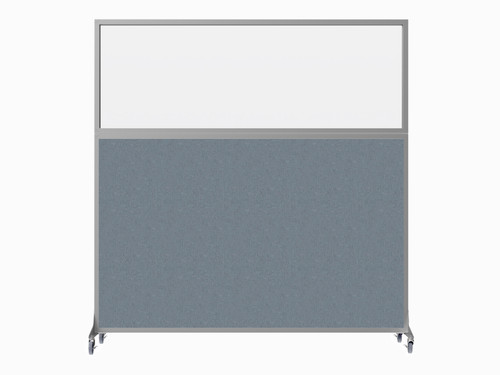Hush Screen Portable Partition 6' x 6' Powder Blue Fabric Clear Window With Wheels