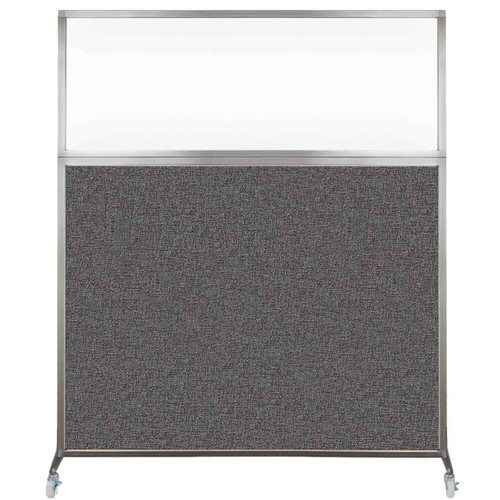 Hush Screen Portable Partition 6' x 6' Charcoal Gray Fabric Clear Window With Wheels