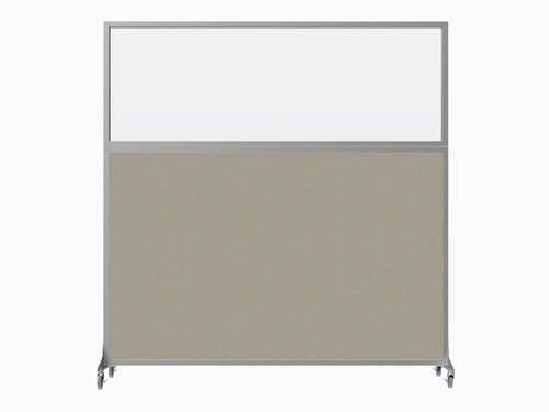 Hush Screen Portable Partition 6' x 6' Sand Fabric Clear Fluted Window With Wheels