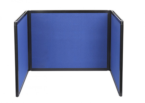 The  folding tabletop display with a blue fabric option.