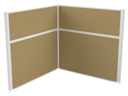 The 6' x 4' Pre-Configured Hush Panel Cubicle (L Shape) with beige fabric and white trim.