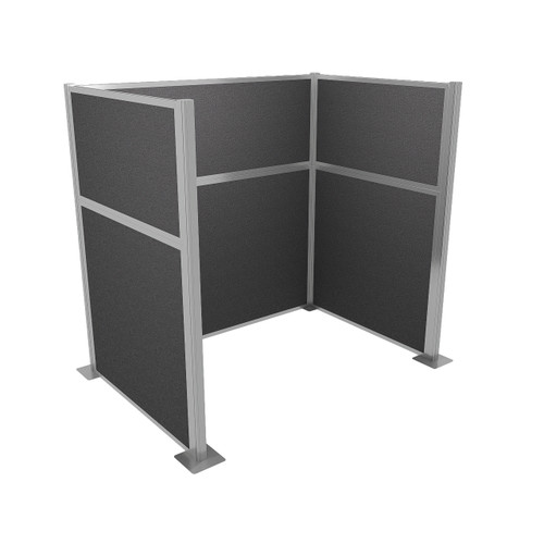 Portable Partition Wall Pre-Configured Hush Panel Cubicle, U Shape 6' x 4' Charcoal Gray Woven Fabric - Silver Trim