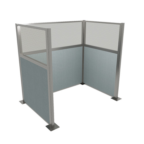 Portable Partition Wall Pre-Configured Hush Panel Cubicle, U Shape 6' x 4' W/ Window Powder Blue Woven Fabric - Silver Trim