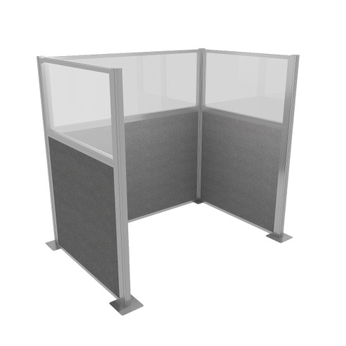 Portable Partition Wall Pre-Configured Hush Panel Cubicle, U Shape 6' x 4' W/ Window Cloud Gray Woven Fabric - Silver Trim